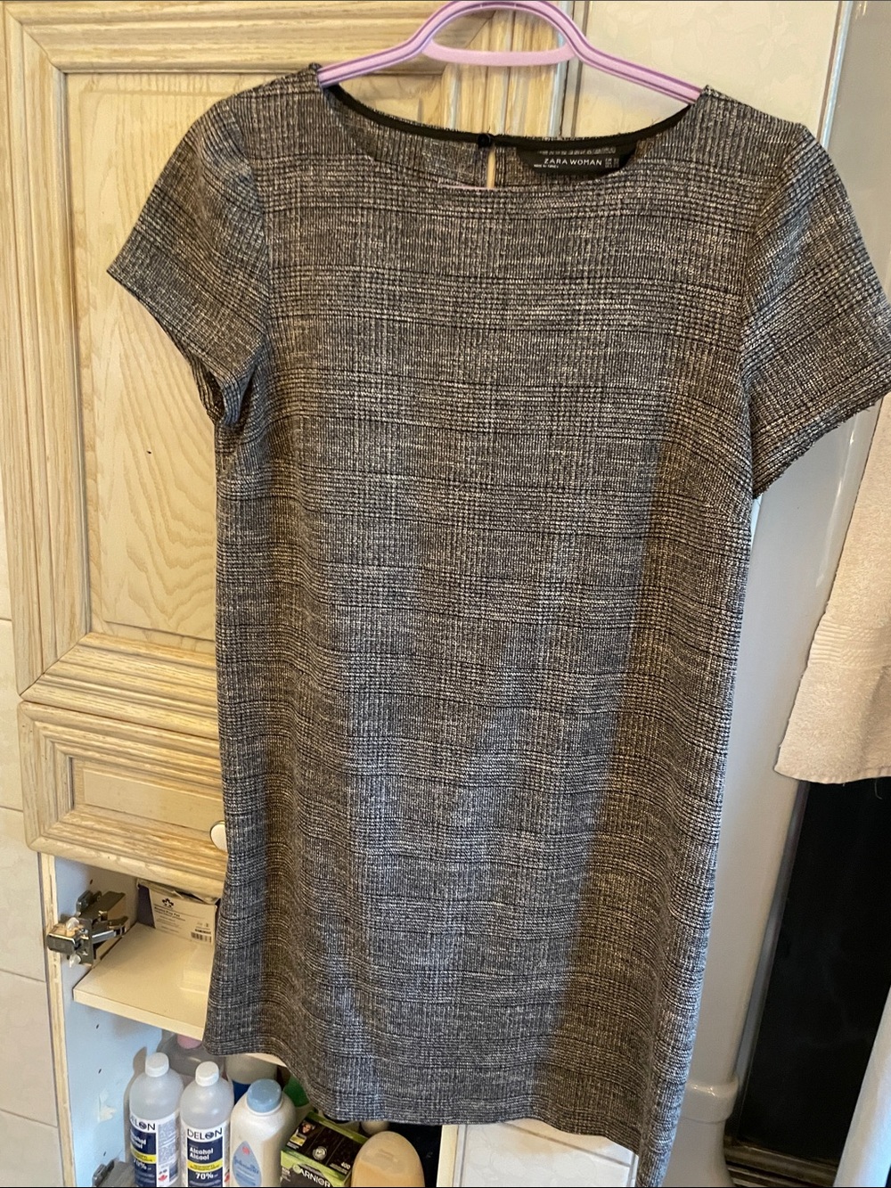 Zara Black and White Textured Shift Dress